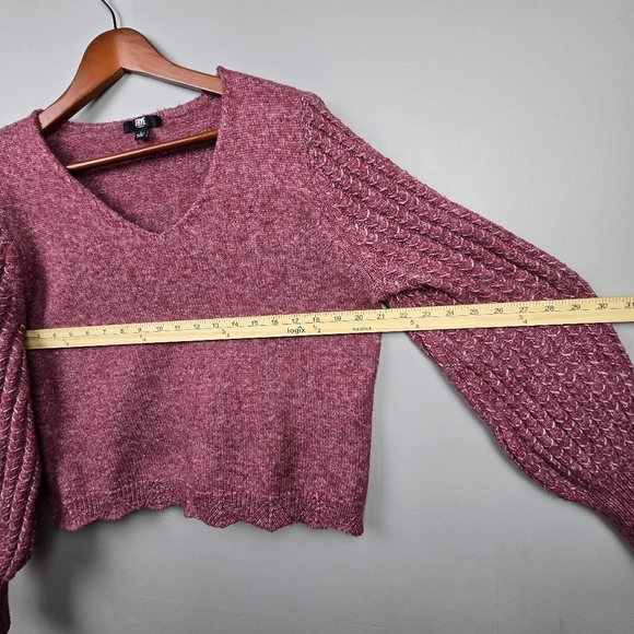 FRYE Knit Sweater Balloon Sleeve‎ Burgundy Womens Size L Wool Blend - Picture 7 of 9